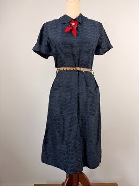 Vintage Girl Scouts Classic Collared Navy Dress with Red Neck Tie